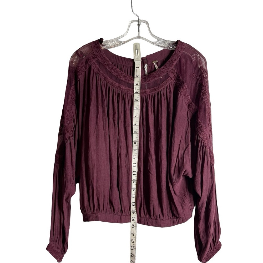 Free People plum colored size S oversized floral embroidered and mesh blouse - Picture 3 of 10